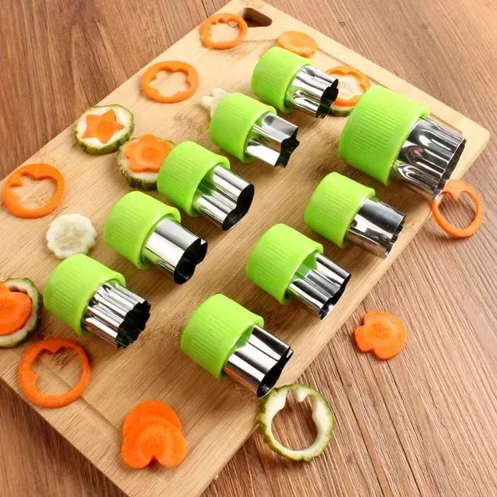 9pcs Heart Shape Vegetables Cutter Plastic Handle Portable Cook Tools Stainless Steel Fruit Cutting Die Kitchen Gadgets