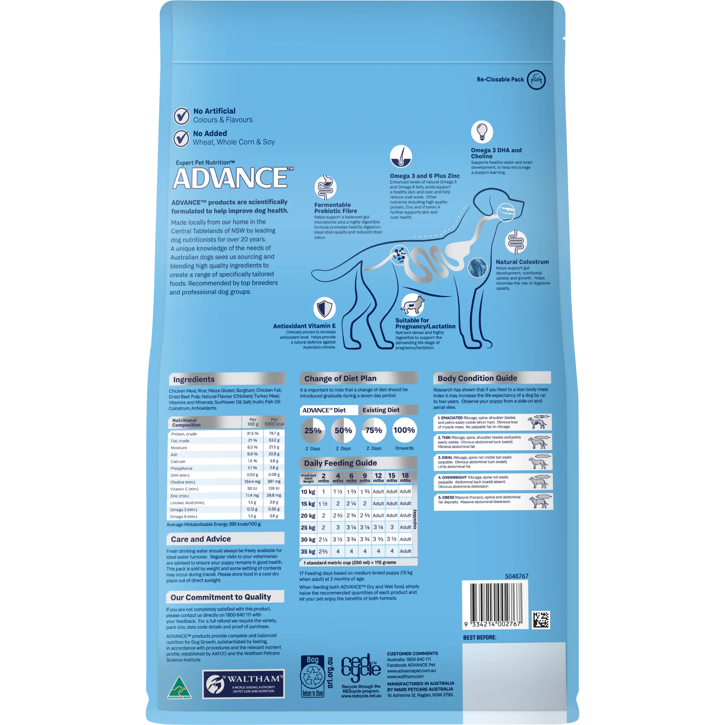 Advance Chicken and Rice Medium Breed Puppy Dry Dog Food