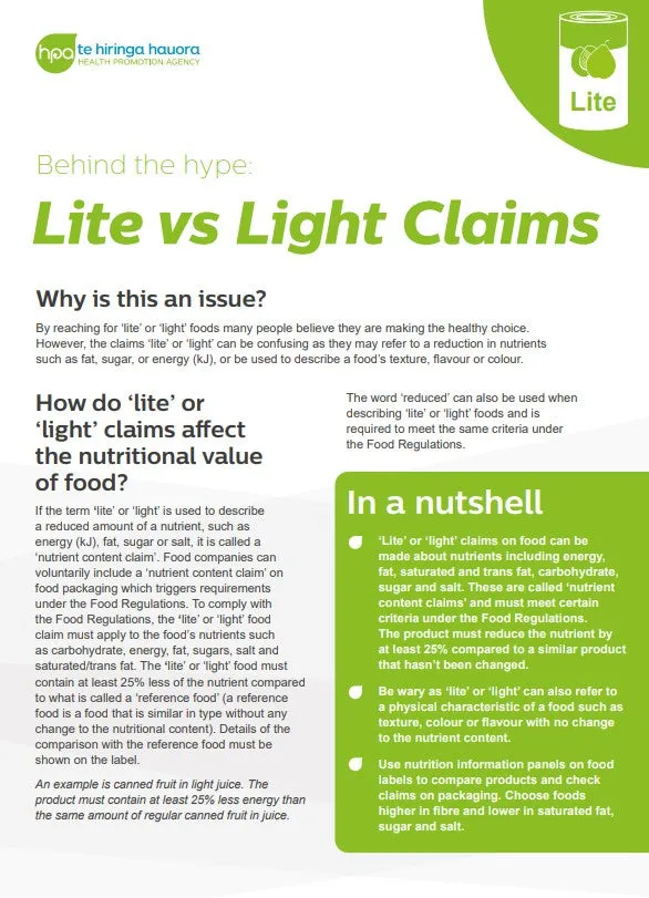 Optimized Title: Enhanced Low-Calorie Product Comparison: Lite vs. Light Claims - NPA163