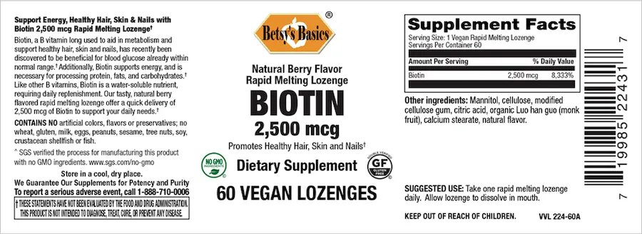 Biotin 2500 mcg, 60 rapid melt vegan lozenges (item 224)