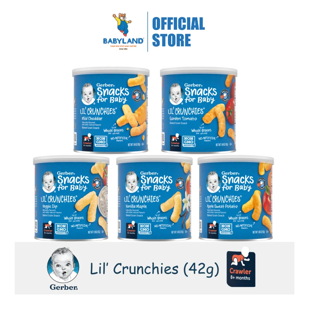 Gerber Lil Crunchies - (42g) Veggie Dip/ Vanilla Maple/ Apple Sweet Potato/ Mild Cheddar/ Garden Tomato