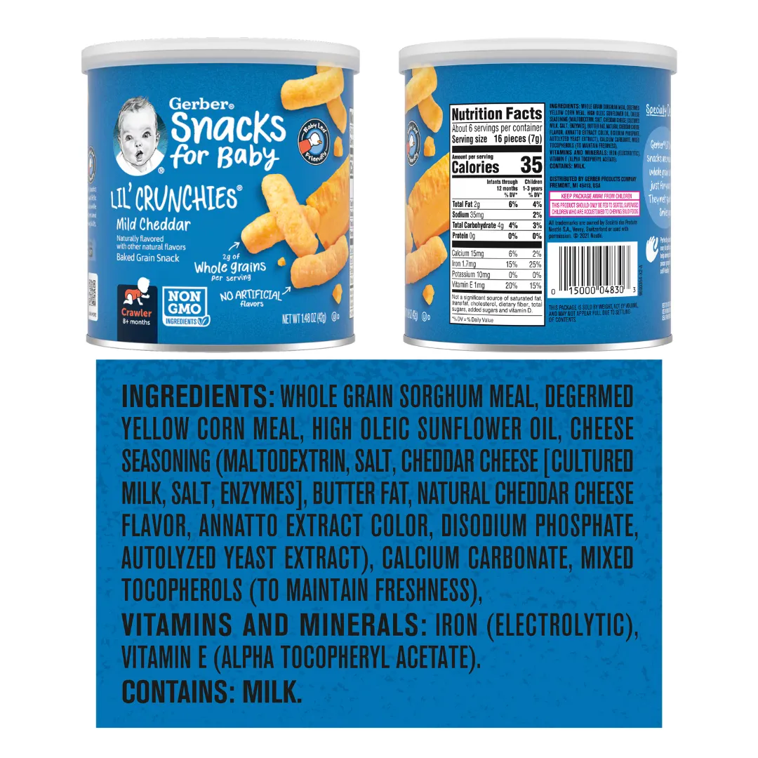 Gerber Lil Crunchies - (42g) Veggie Dip/ Vanilla Maple/ Apple Sweet Potato/ Mild Cheddar/ Garden Tomato