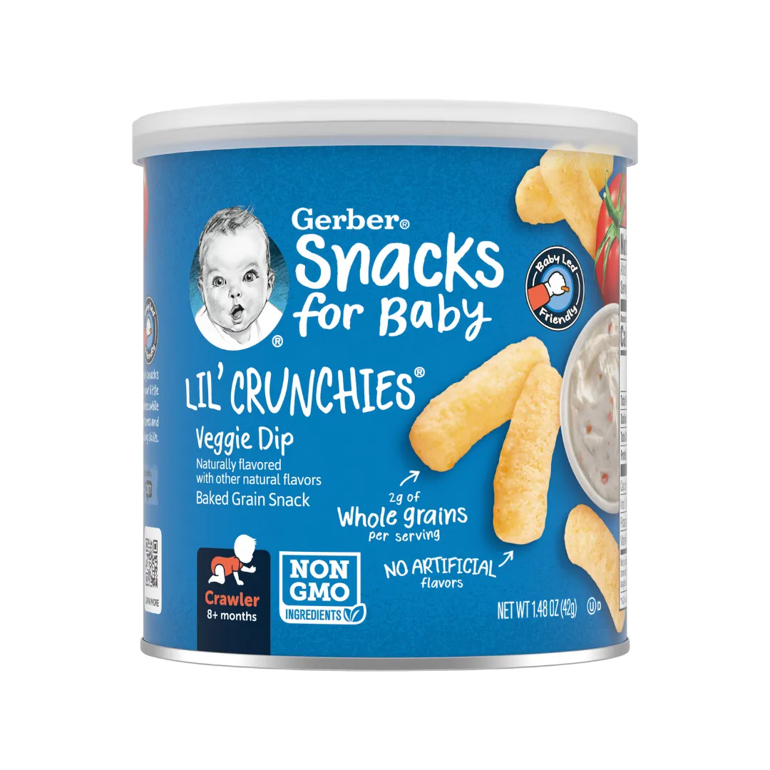 Gerber Lil Crunchies - (42g) Veggie Dip/ Vanilla Maple/ Apple Sweet Potato/ Mild Cheddar/ Garden Tomato