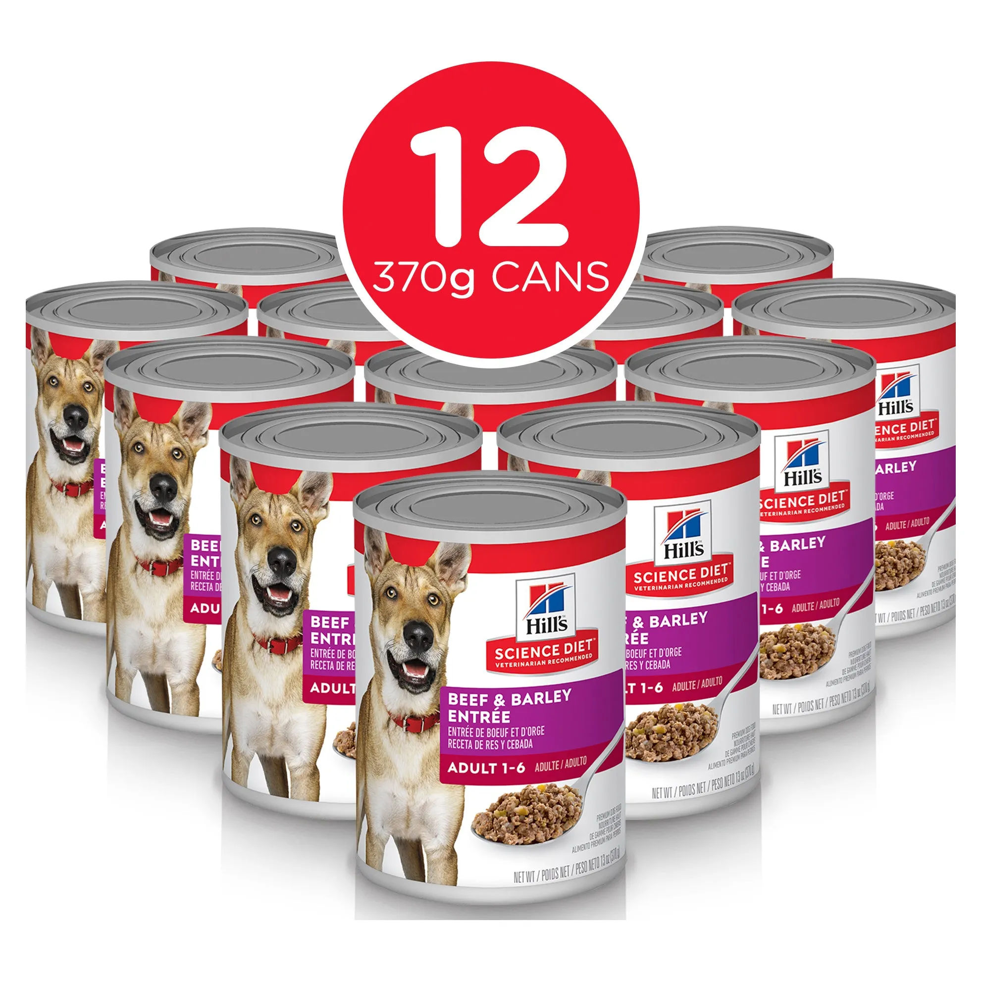 Hill's Science Diet Adult Beef & Barley Canned Dog Food 370g x 12