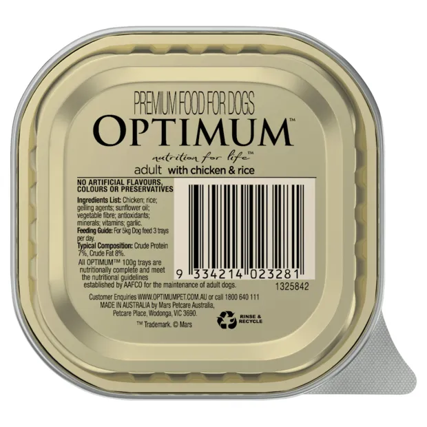 Optimum With Chicken And Rice Adult Wet Dog Food 100g x 24