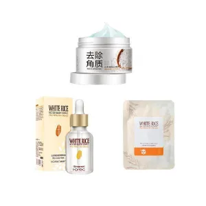 Pack Of 3 White Rice Serum Exfoliating Rice Gel Face Scrub and Face Sheet Mask