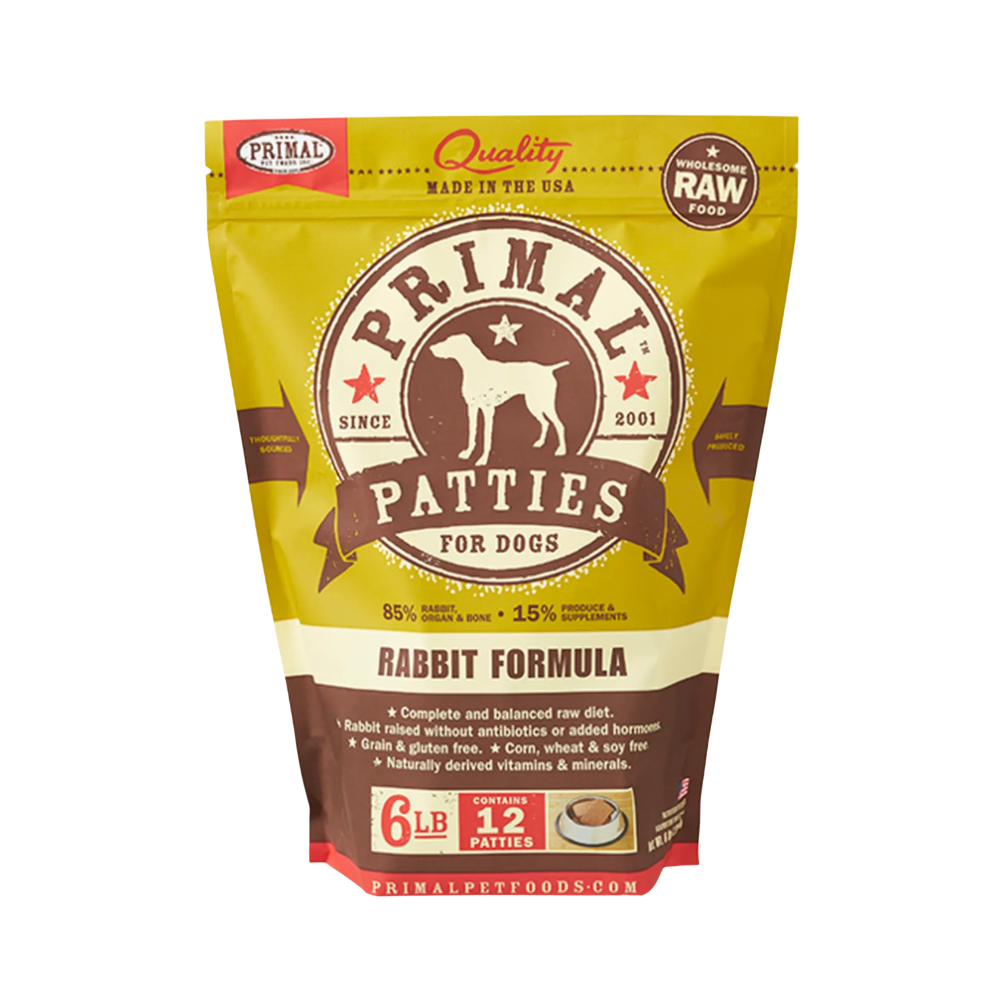 Primal Patties Rabbit Formula Frozen Raw Dog Food 6 lbs