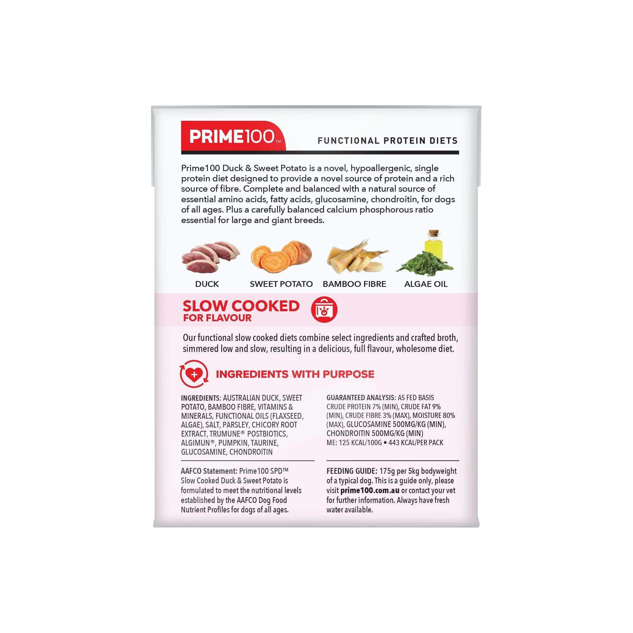 Prime 100 Slow Cooked Duck and Sweet Potato Dog Food 354g x12