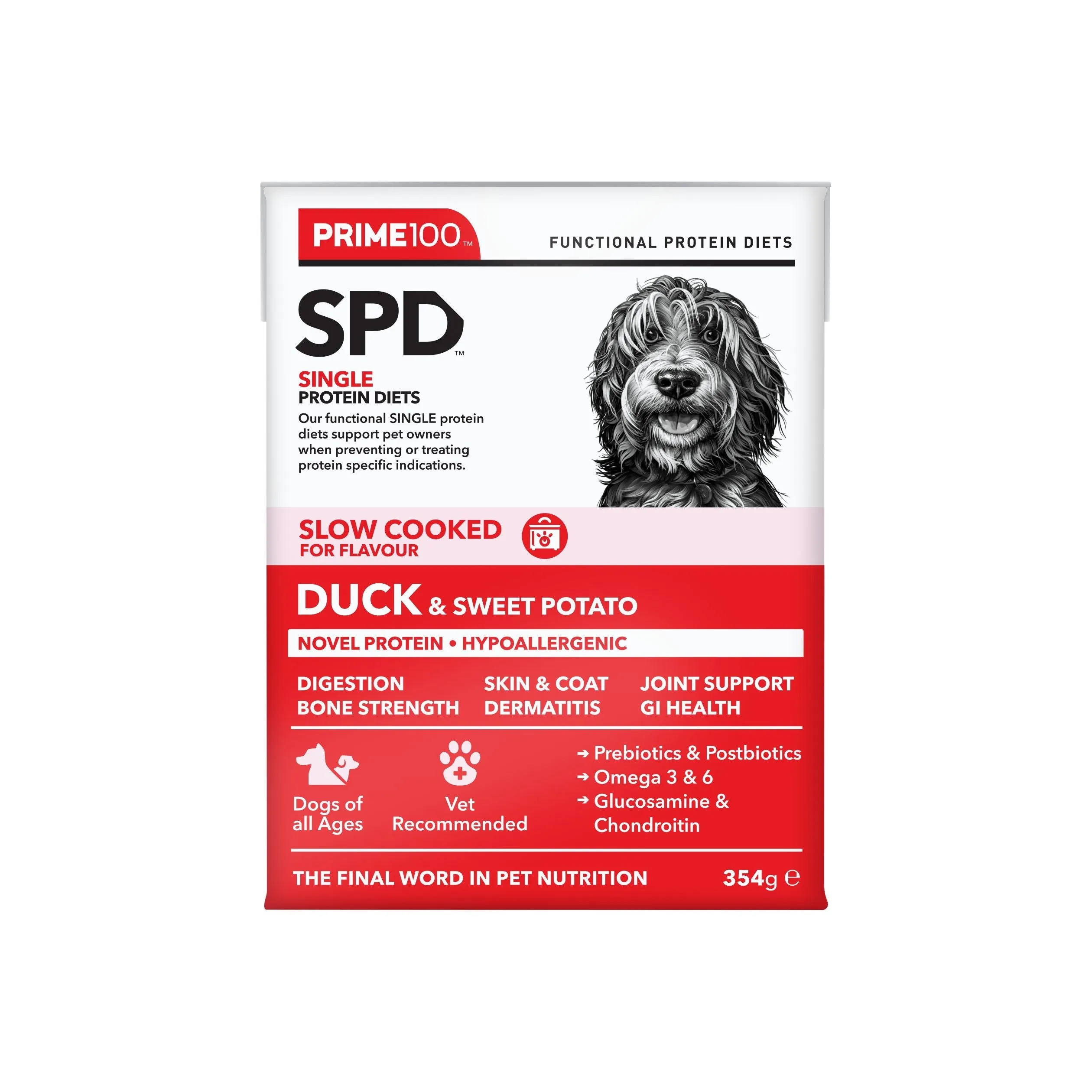 Prime 100 Slow Cooked Duck and Sweet Potato Dog Food 354g x12