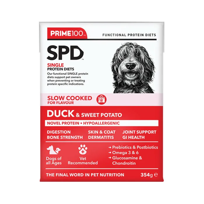 Prime 100 Slow Cooked Duck and Sweet Potato Dog Food 354g x12