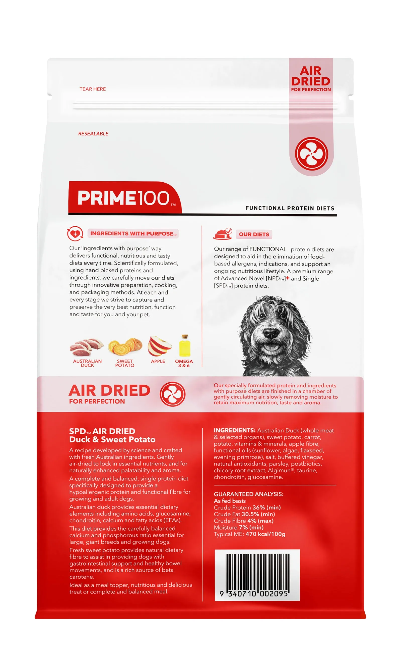 Prime100 Air Dried Dog Food Duck & Sweet Potato