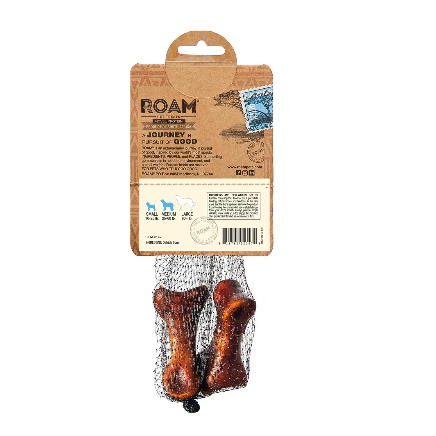 Roam Dog Treats Gone Wild Ostrich Bone, 2pk